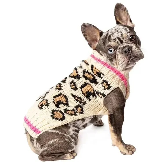 NWT Chilly Dog Cream Brown Leopard Dod Sweater XXL Large Dog Mock Neck Winter - Picture 1 of 4